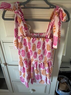 Pink & Orange Shell-Print Tie-Shoulder Tank Top